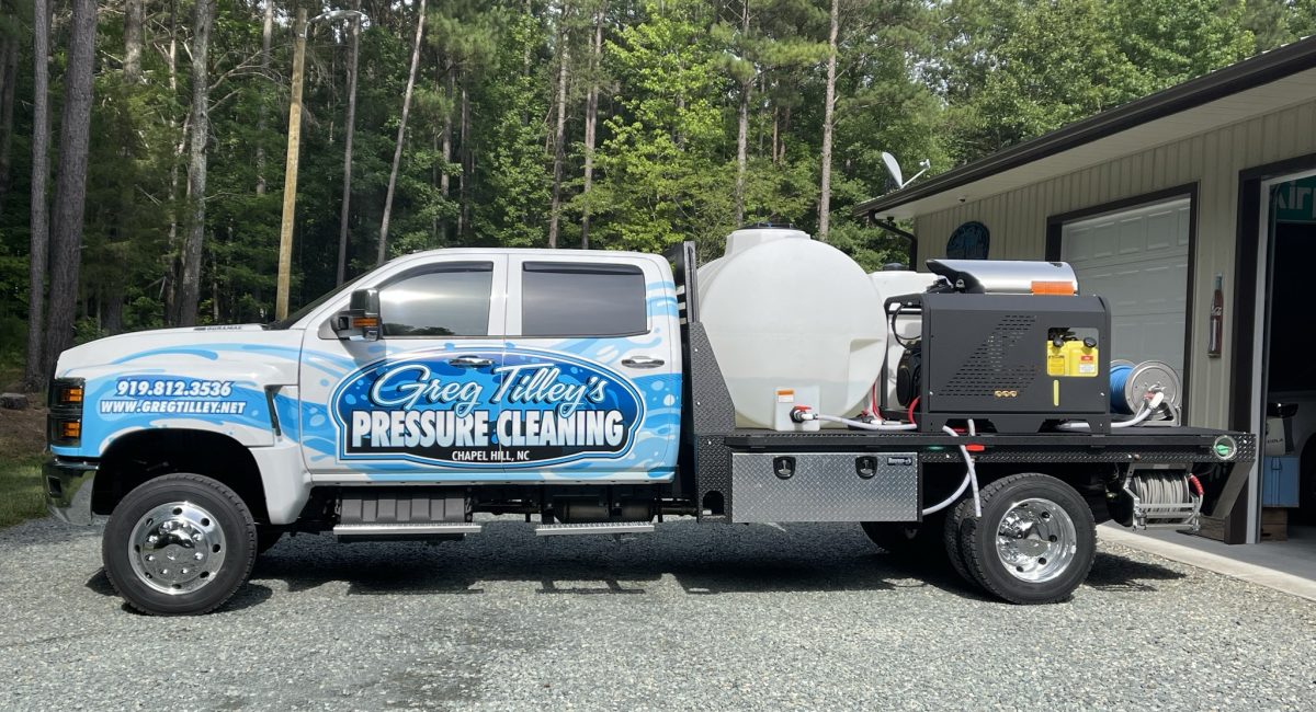 Greg Tilley Pressure Washing truck equipped for professional exterior cleaning services.