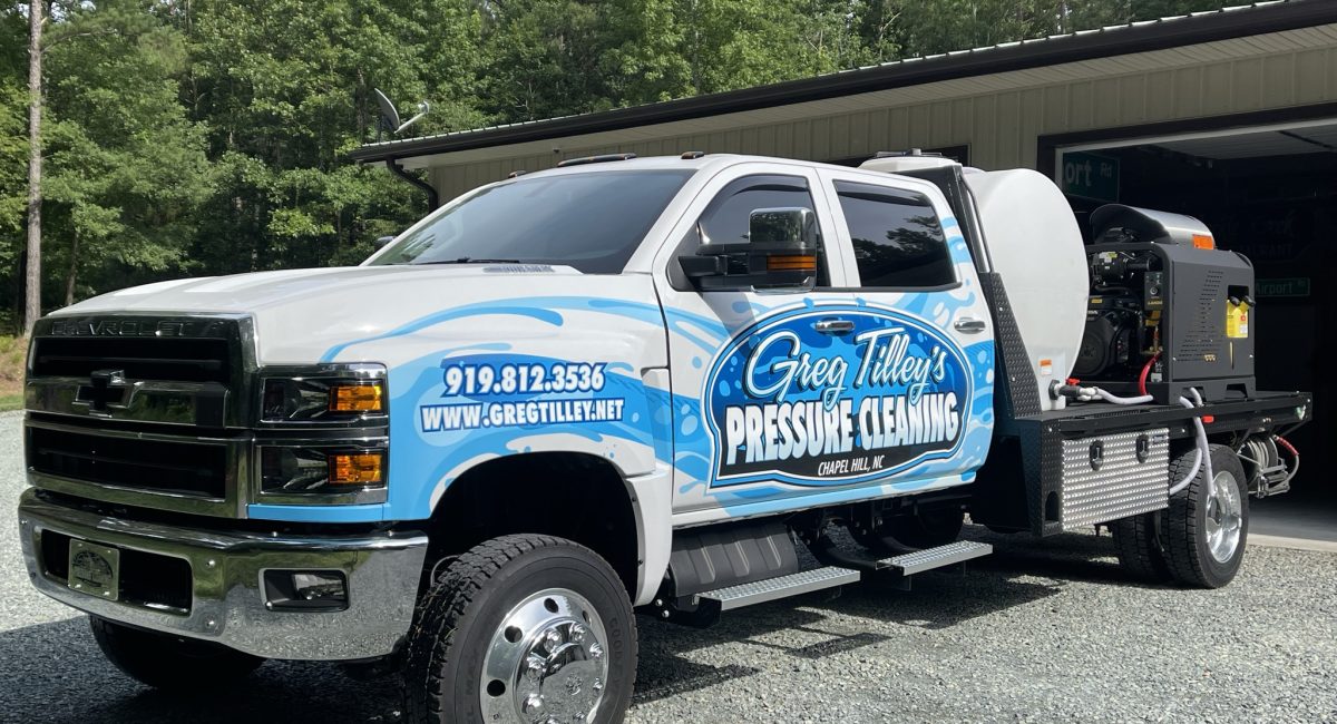 Greg Tilley Pressure Washing truck equipped for professional exterior cleaning services.